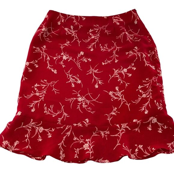 Jones Wear Floral Red A-Line Skirt Ruffle Hem Size 12 Knee-Length Tulip Flounce - Picture 8 of 12